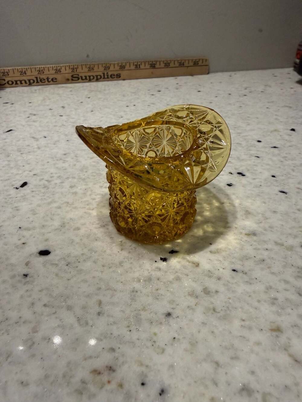 Fenton Amber Daisy And Button Glass Top Hat Toothpick Holder
